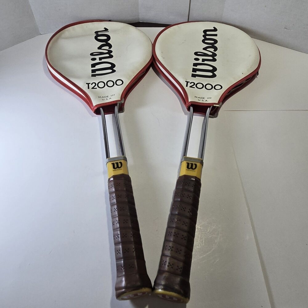 Pair Of Vintage Wilson T2000 Tennis Rackets Steel Made USA With Covers